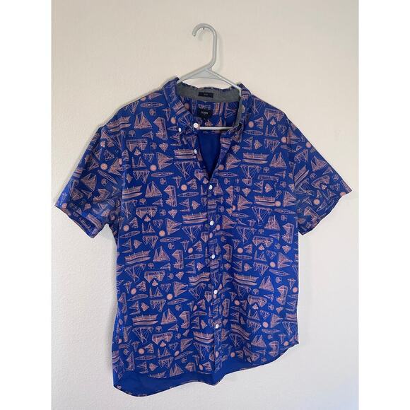 J Crew Shirt Mens Size XL Slim Flex Washed Short Sleeve Button Down Sailing Boat - Picture 1 of 5